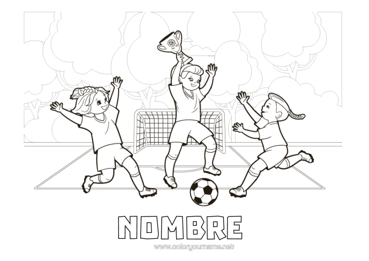 Dibujo para colorear para imprimir Fútbol Balón De Fútbol Deportes En Equipo Competitions And Rewards Jugador De Fútbol Portero Copa, Trofeo