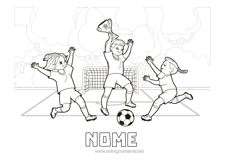 Página de desenho para imprimir Futebol Bola De Futebol Sports D'équipe Competições E Prêmios Jogador De Futebol Goleiro Copa, Troféu