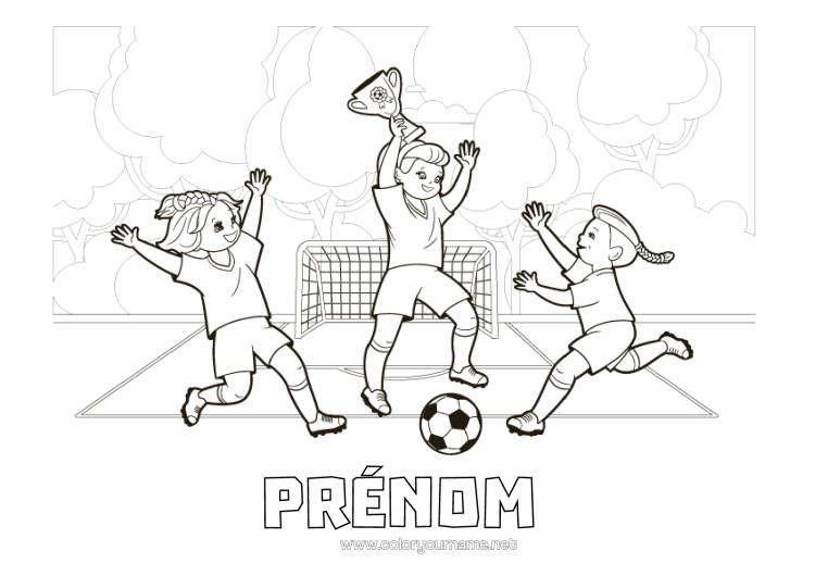 Coloriage à imprimer Football Ballon De Foot Sports D'équipe Compétitions Et Récompenses Footballeur Footballeuse Gardien De But Coupe, Trophé