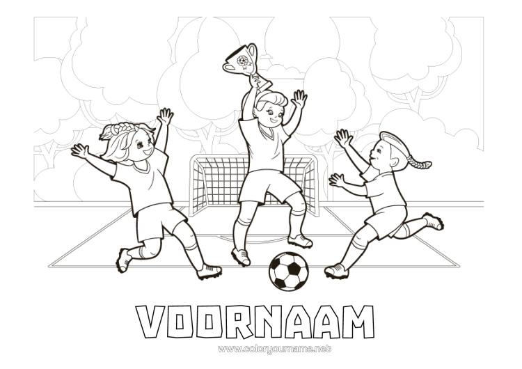 Kleurplaat om af te drukken Voetbal Voetbal Teamsporten Wedstrijden En Beloningen Voetballer Voetbalster Doelman Beker, Trofee