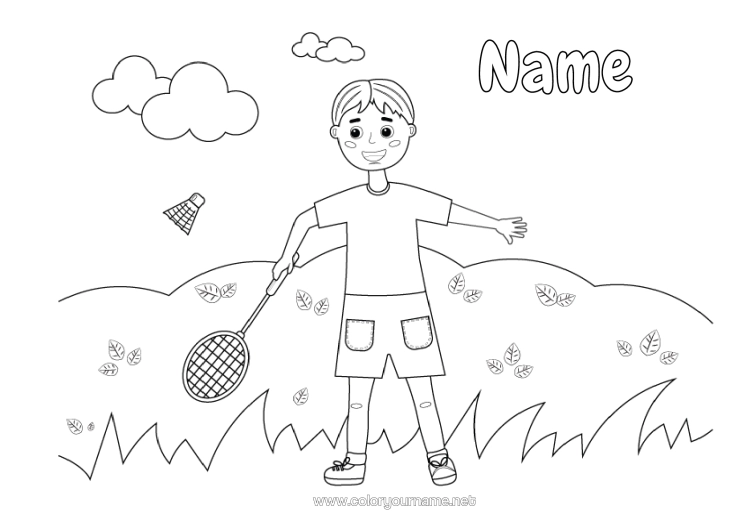 Colouring page to print Sport Boy Racquet Sports Racket Badminton