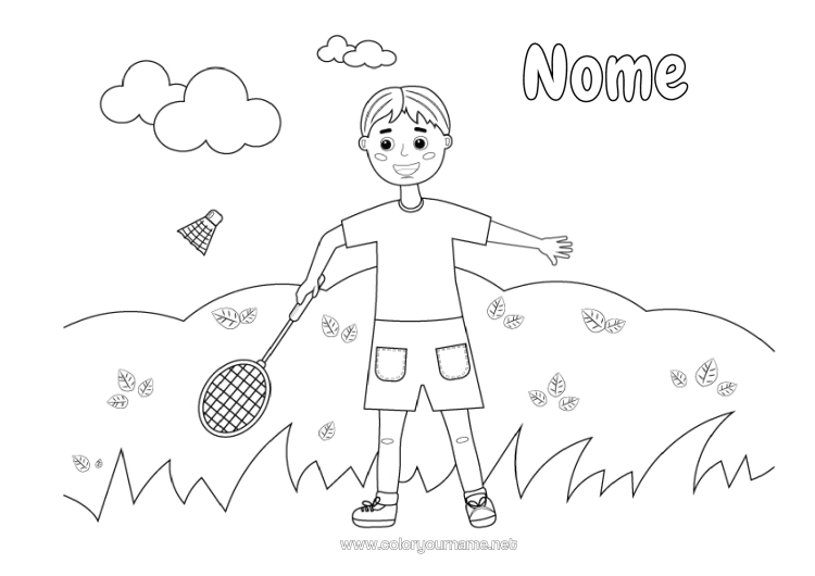 Página de desenho para imprimir Esporte Menino Esportes De Raquete Raquete Badminton
