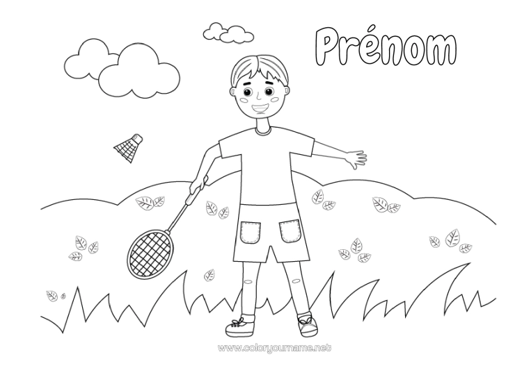 Coloriage à imprimer Sport Garçon Sports De Raquettes Raquette Badminton