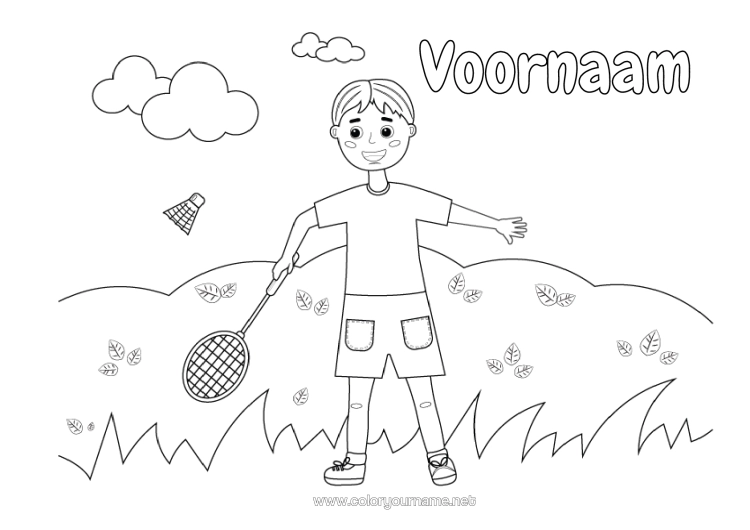 Kleurplaat om af te drukken Sport Jongen Racketsporten Racket Badminton