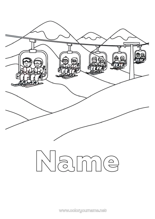 Coloring page to print Winter Ski Winter Sports Mountain Chairlift