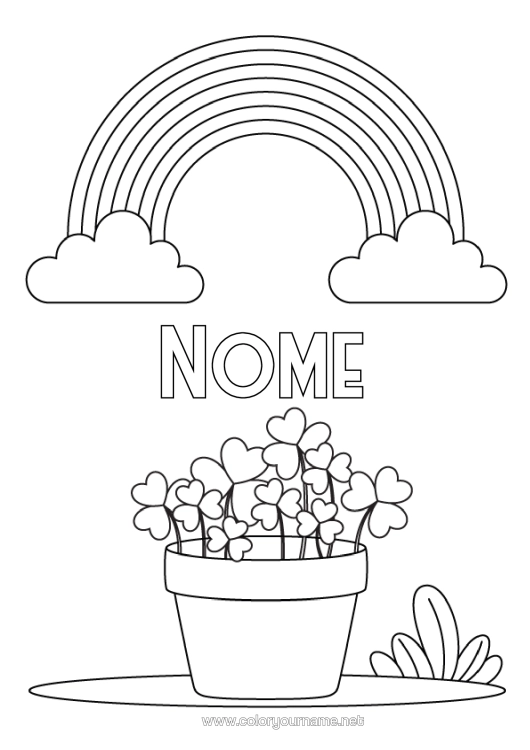 Pagina da colorare da stampare Fortuna Trifoglio Arcobaleno