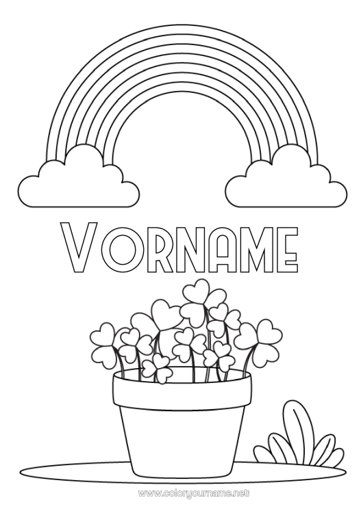 Malvorlage zum Ausdrucken Glück Kleeblatt Regenbogen