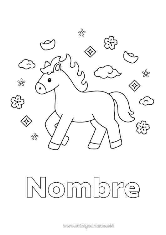 Dibujo para colorear para imprimir Caballo Año Nuevo Chino Dibujos Fáciles Para Colorear Animales De Granja 2026