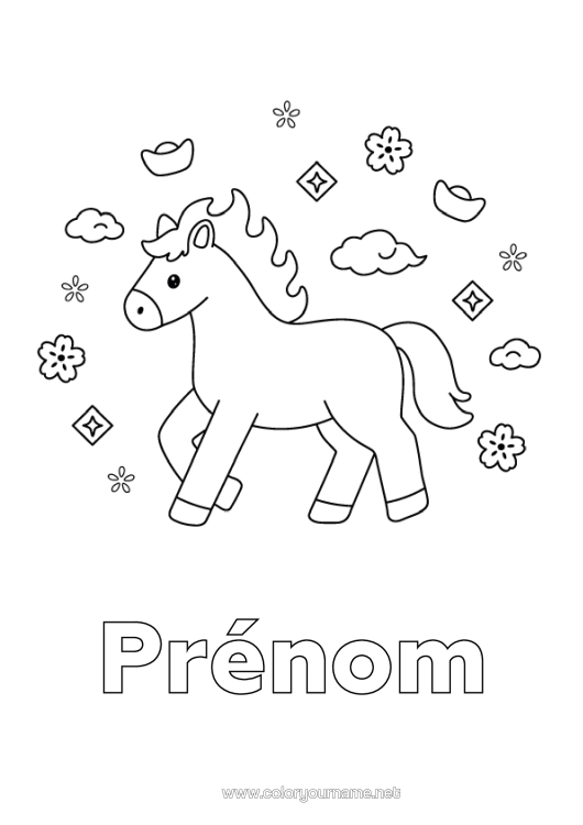 Coloriage à imprimer Cheval Nouvel An Chinois Coloriages Faciles Animaux De La Ferme 2026