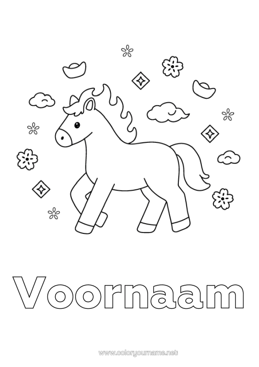Kleurplaat om af te drukken Paard Chinees Nieuwjaar Eenvoudige Kleurplaten Boerderijdieren 2026