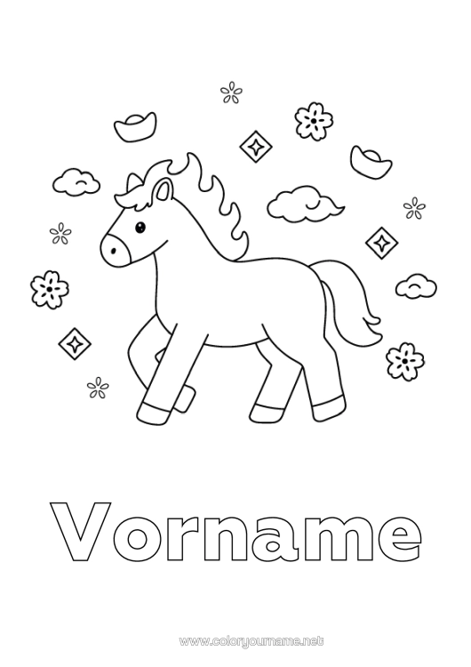 Malvorlage zum Ausdrucken Pferd Chinesisches Neujahr Einfache Ausmalbilder Bauernhoftiere 2026