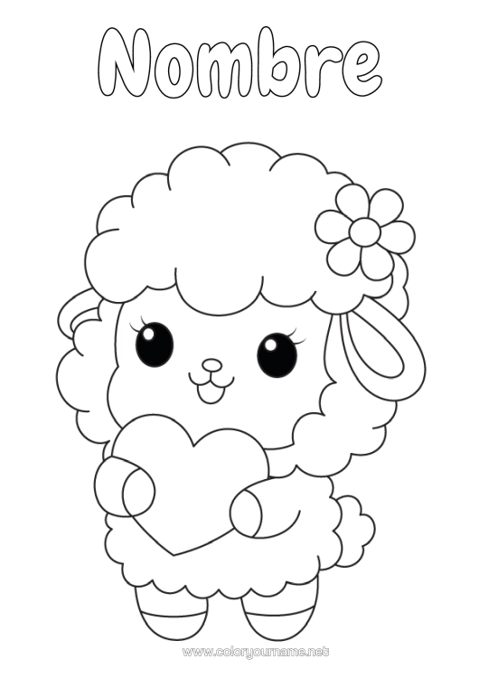 Dibujo para colorear para imprimir Lindo Corazón Ovejas Animales De Granja