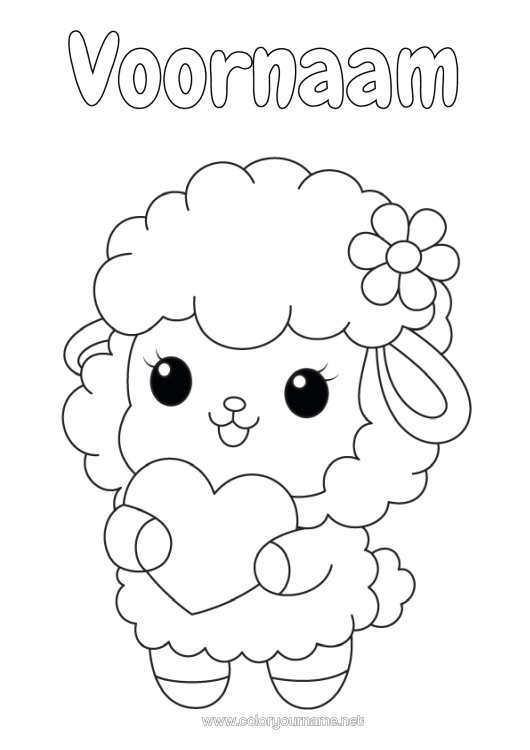 Kleurplaat om af te drukken Schattig Hart Schaap Boerderijdieren