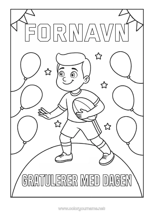 Fargeleggingssiden til utskrift Sport Bursdag Ballonger Rugby Rugbyball Gratulerer Med Dagen! Lagidrett