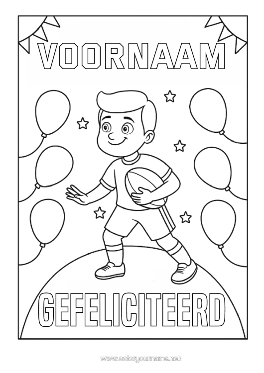 Kleurplaat om af te drukken Sport Verjaardag Ballonnen Rugby Rugbybal Verjaardag (Frans) Bericht Teamsporten