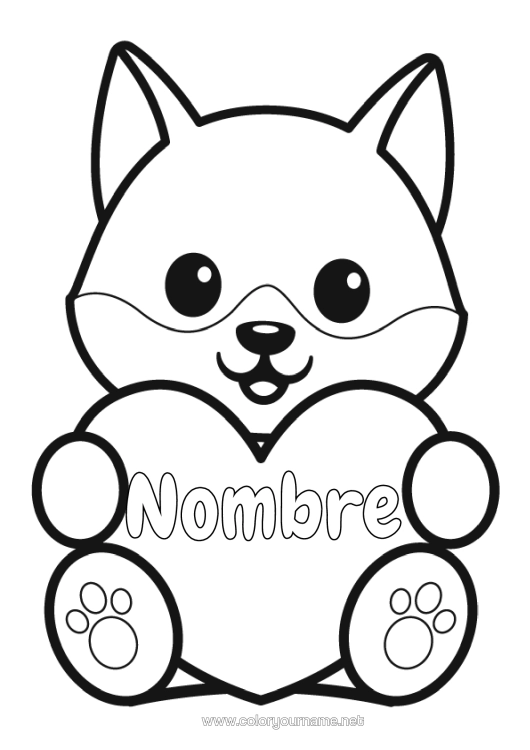 Dibujo para colorear para imprimir Lobo Lindo Corazón Kawaii Zorro Dibujos Fáciles Para Colorear Animales Del Bosque