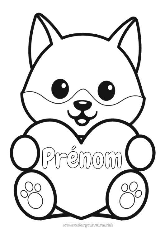 Coloriage à imprimer Loup Mignon Coeur Kawaii Renard Coloriages Faciles Animaux De La Forêt