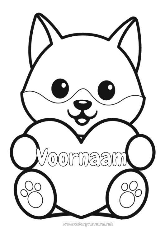 Kleurplaat om af te drukken Wolf Schattig Hart Kawaii Vos Eenvoudige Kleurplaten Bosdieren