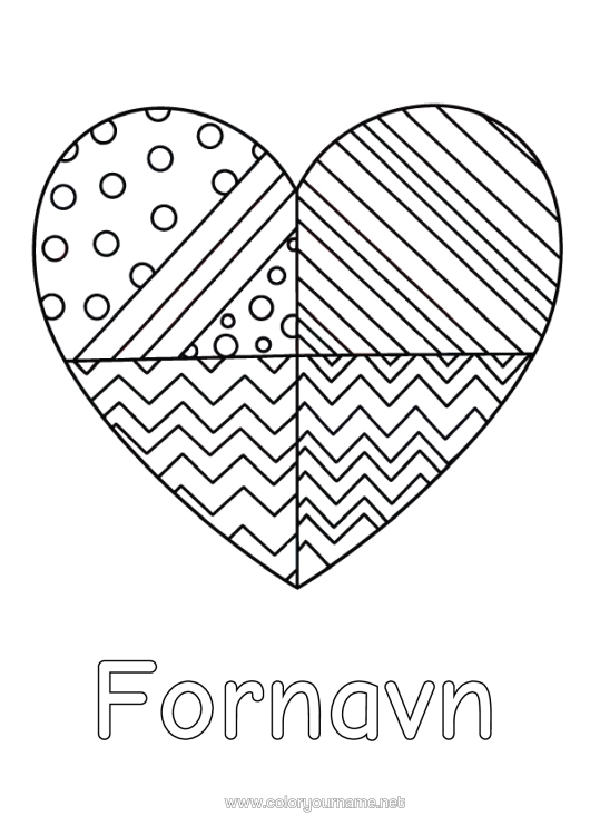 Farvelægningssiden til udskrivning Hjerte Stort Hjerte Geometriske Former