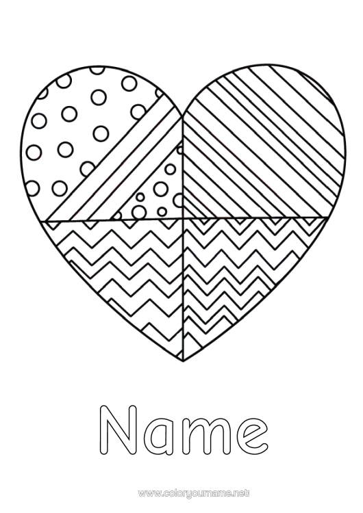 Colouring page to print Heart Big Heart Geometric Shapes