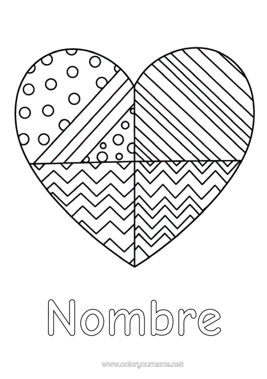 Dibujo para colorear para imprimir Corazón Gran Corazón Formas Geométricas
