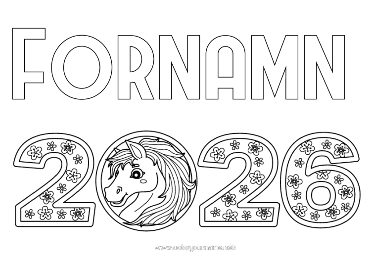 Färgläggningssida att skriva ut Häst Kinesiskt Nyår 2026