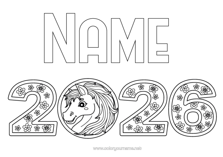 Coloring page to print Horse Chinese New Year 2026
