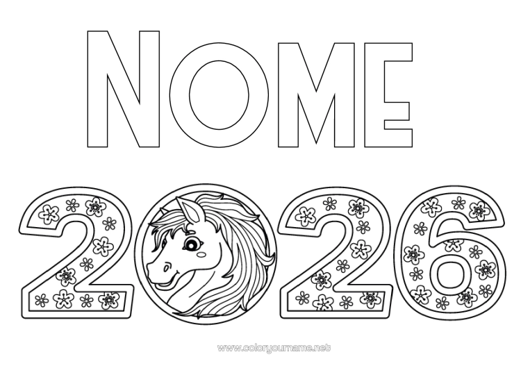 Pagina da colorare da stampare Cavallo Capodanno Cinese 2026
