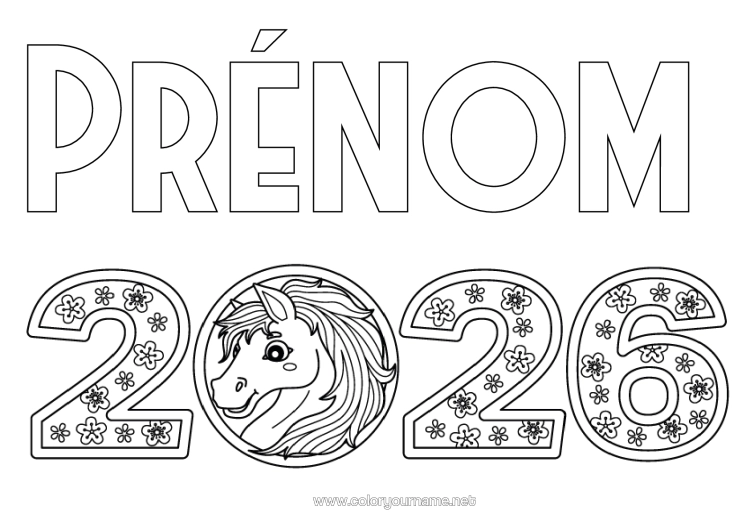 Coloriage à imprimer Cheval Nouvel An Chinois 2026