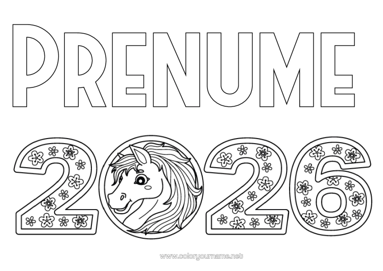 Pagină de colorat de imprimat Cal Anul Nou Chinezesc 2026