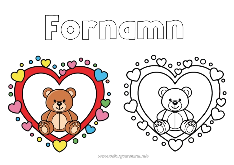 Färgläggningssida att skriva ut Björn Hjärta Björnungar Stort Hjärta Lätta Målarbilder Skogens Djur Målarbok Med Mall