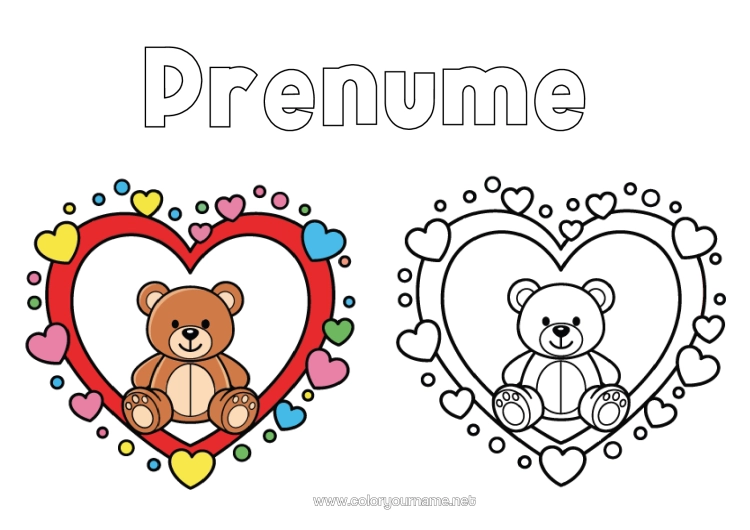 Pagină de colorat de imprimat Urs Inimă Ursuleț Inimă Mare Desene De Colorat Ușoare Animale Din Pădure Colorare Cu Model