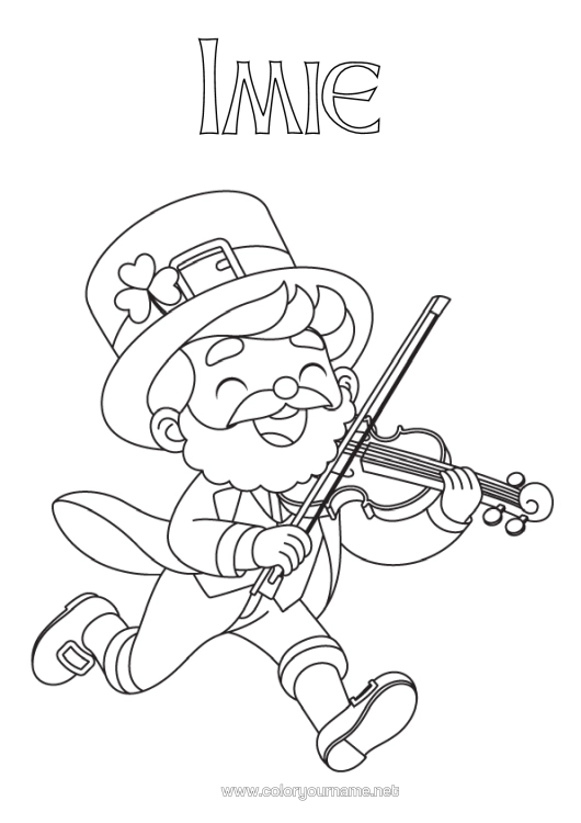 Kolorowanka do wydruku Koniczyna Irlandia Święto Świętego Patryka Instrumenty Muzyczne Skrzypce