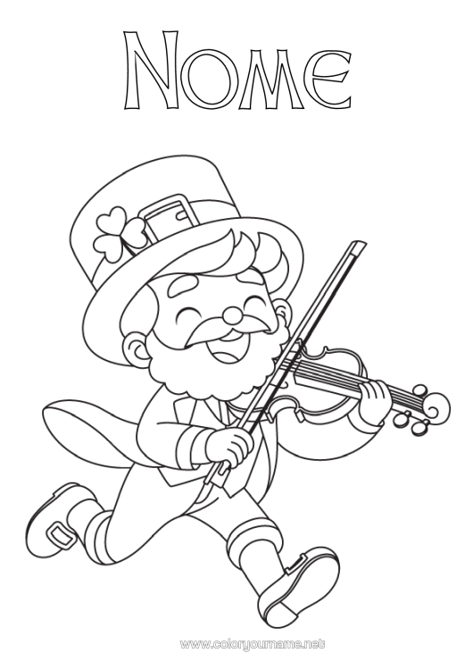 Página de desenho para imprimir Trevo Irlanda Dia De São Patrício Instrumentos Musicais Violino