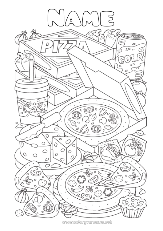 Colouring page to print Food Drink Fizz Pizza Cheese