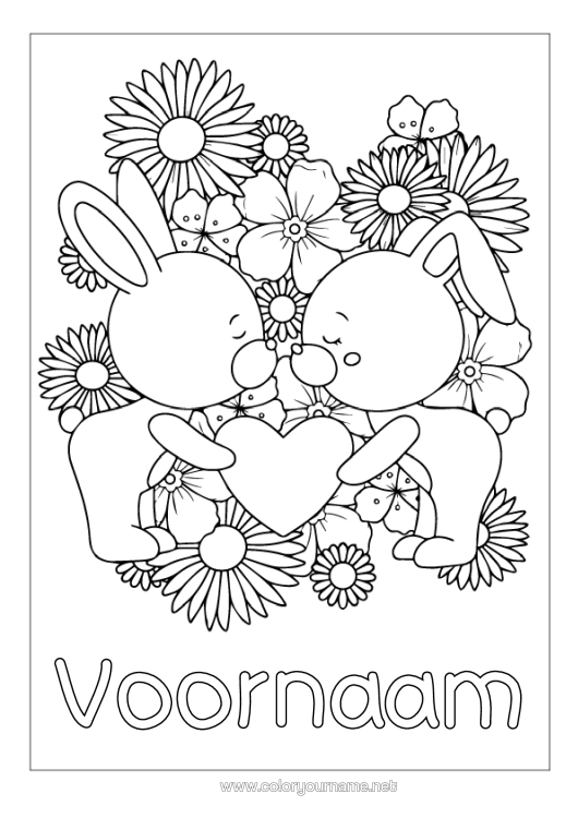 Kleurplaat om af te drukken Hart Ik Hou Van Jou Konijn Valentijnsdag Bosdieren Kus