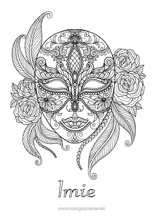 Kolorowanka do wydruku Maska Karnawał Zentangle