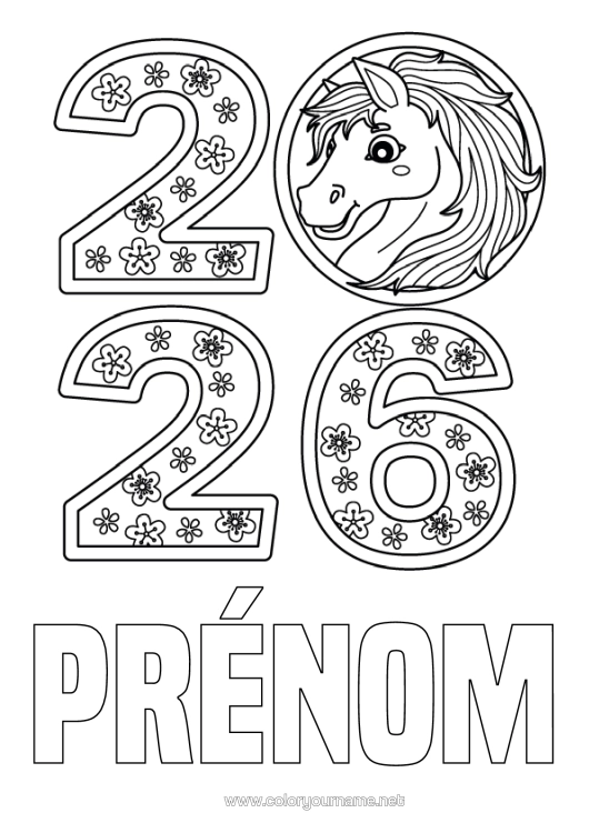 Coloriage à imprimer Cheval Nouvel An Chinois Animaux De La Ferme 2026