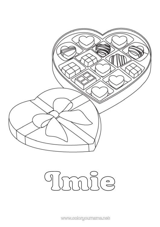 Kolorowanka do wydruku Serce Walentynki Czekolada Słodkości, Łakocie