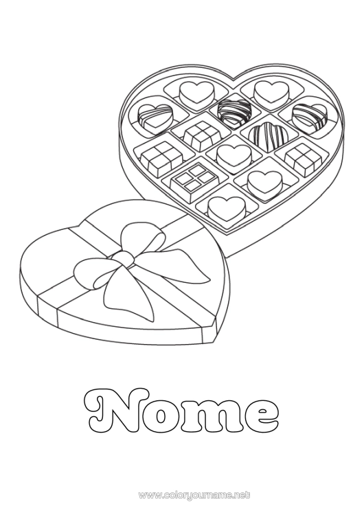 Página de desenho para imprimir Coração Dia Dos Namorados Chocolate Guloseimas, Doces