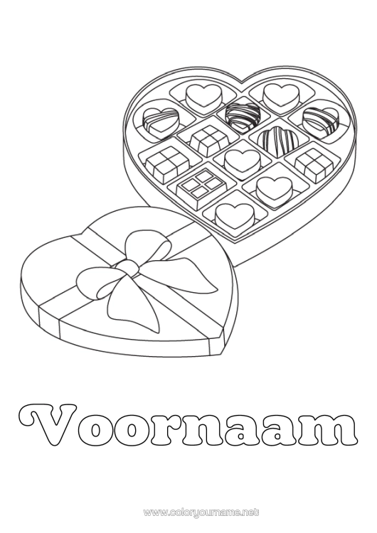 Kleurplaat om af te drukken Hart Valentijnsdag Chocolade Lekkernijen, Zoetigheden
