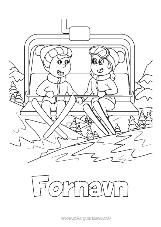 Farvelægningssiden til udskrivning Ski Vintersport Vinterhue Stolelift