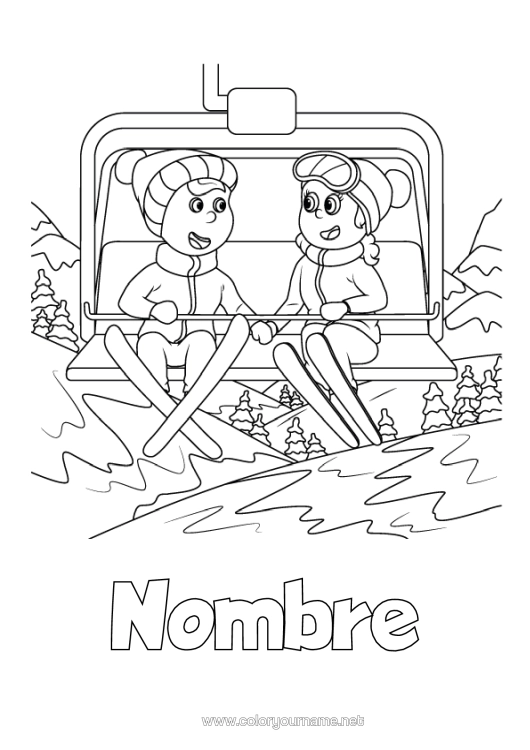 Dibujo para colorear para imprimir Esquí Deportes De Invierno Gorro De Invierno Teleférico