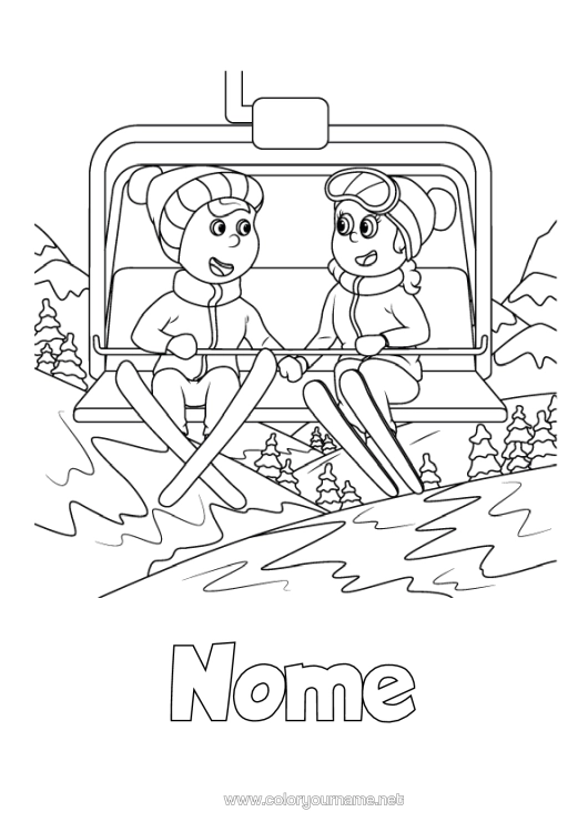Página de desenho para imprimir Esqui Esportes De Inverno Gorro De Inverno Teleférico