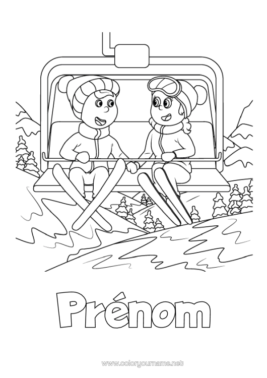 Coloriage à imprimer Ski Sports D'hiver Bonnet D'hiver Télésiège