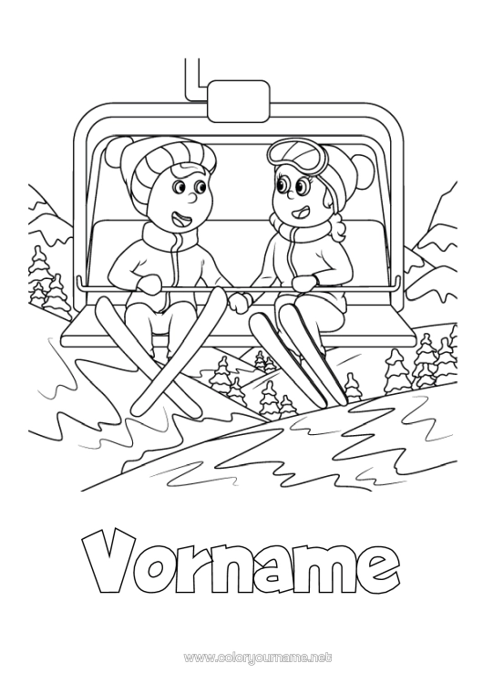 Malvorlage zum Ausdrucken Ski Wintersportarten Wintermütze Sessellift