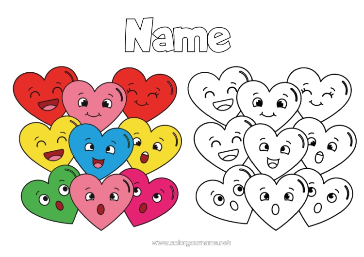 Colouring page to print Heart I Love You. Friend, Friend (Female) Easy Colouring Pages Cartoon Colouring With Template Emotions
