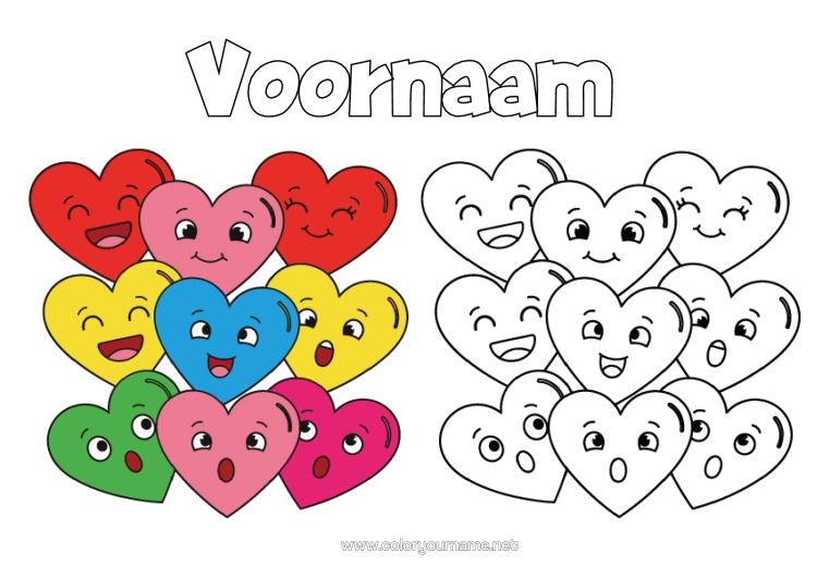 Kleurplaat om af te drukken Hart Ik Hou Van Jou Vriend, Vriendin Eenvoudige Kleurplaten Cartoon Kleuren Met Model Emoties