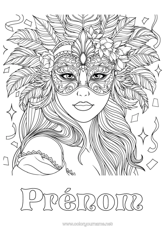 Coloriage à imprimer Masque Carnaval Coloriages Complexes Plume Femme