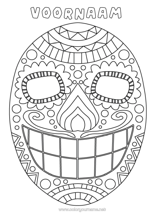 Kleurplaat om af te drukken Masker Dia De Los Muertos Carnaval Calaveras, Schedels